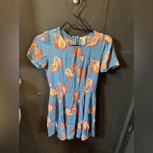 Forever 21 Orange Pleated Ruffled Mini Sundress